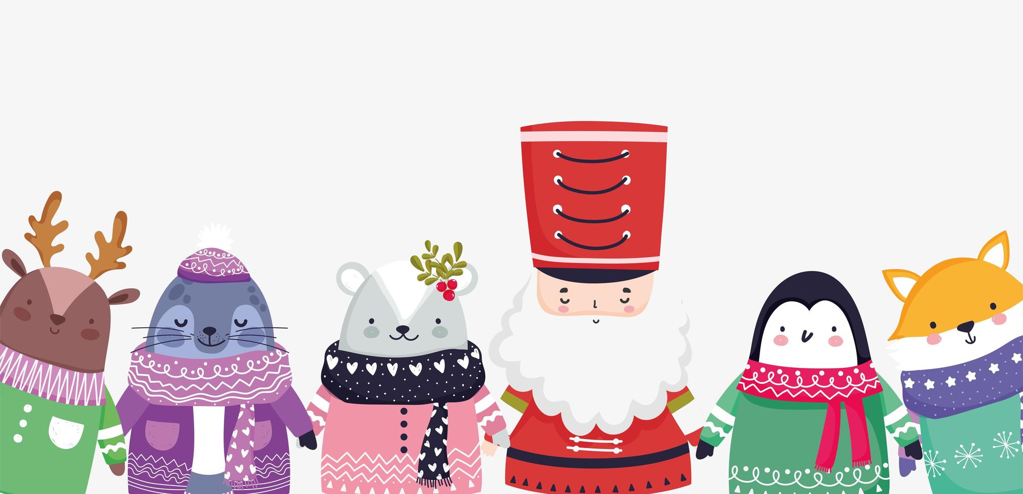 Merry Christmas poster with happy characters vector