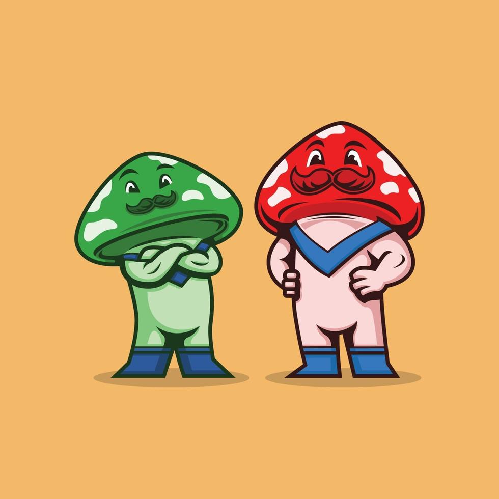 two mushroom superhero character mascots vector