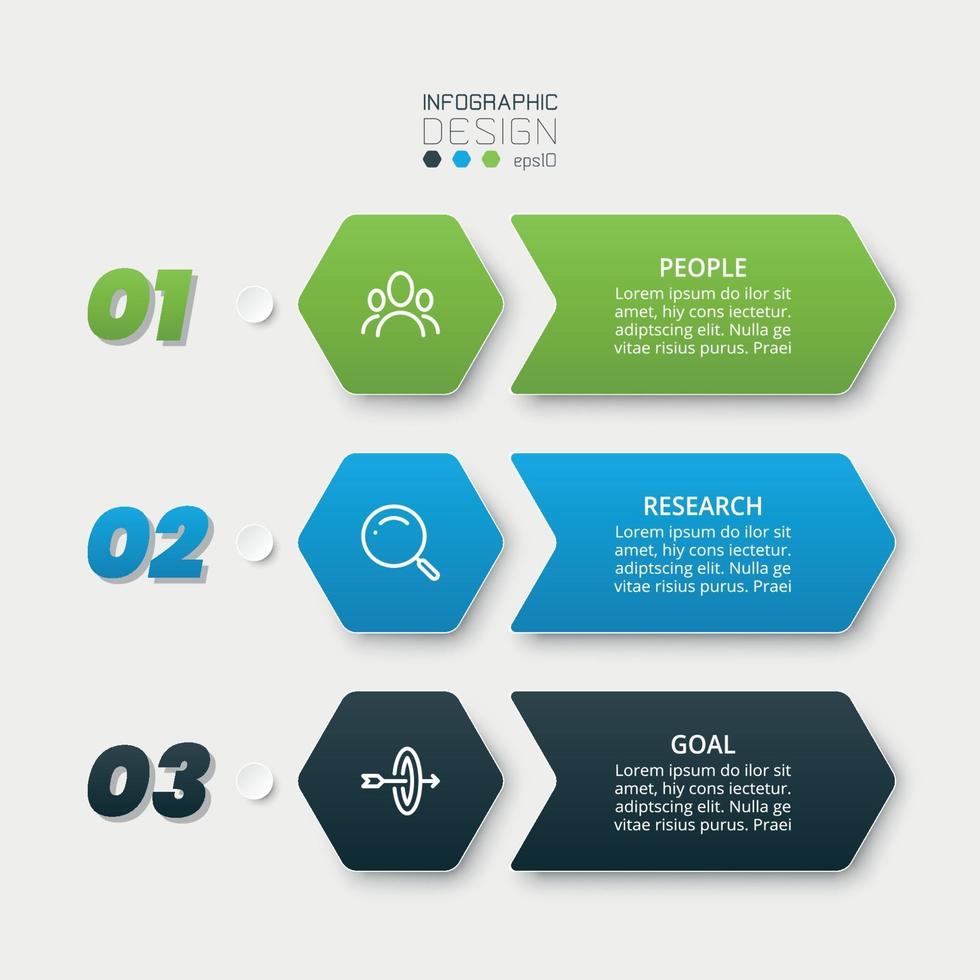 Hexagon design, 3 steps to analyze or prepare for work in various businesses or organizations. vector