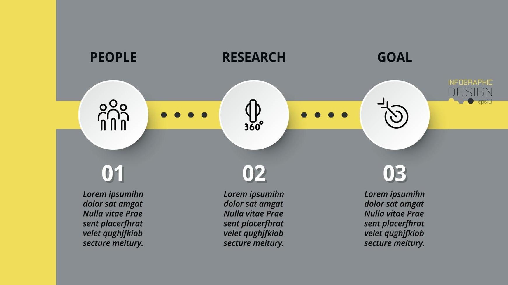 3-step presentation and planning of business work with circular format. vector