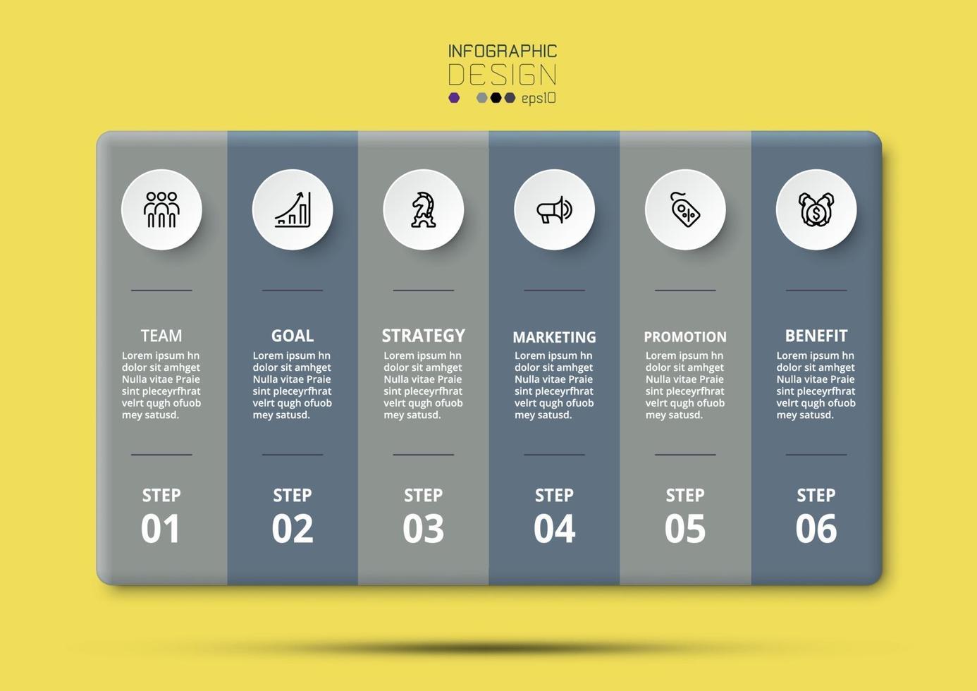 Marketing and business planning 6 stages of work, planning and reporting. vector