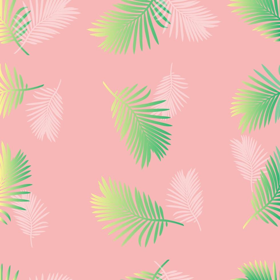 pastel palm leaf pattern on pink background vector