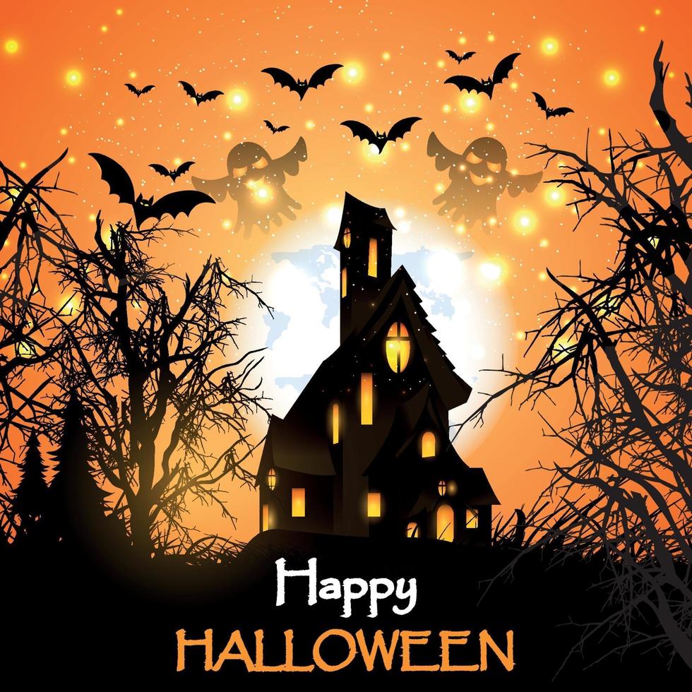 Halloween haunted house design vector