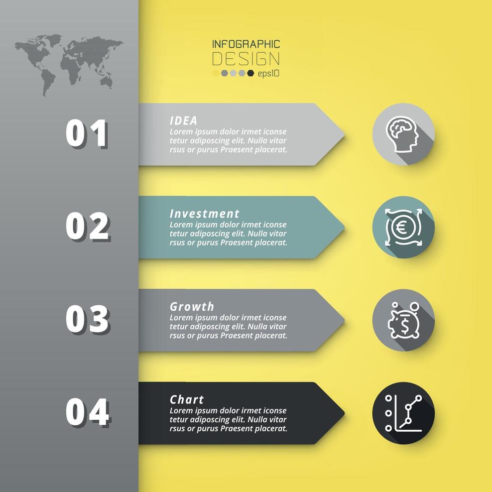 4 steps to work in arrow signs describing work processes or making communication media. vector
