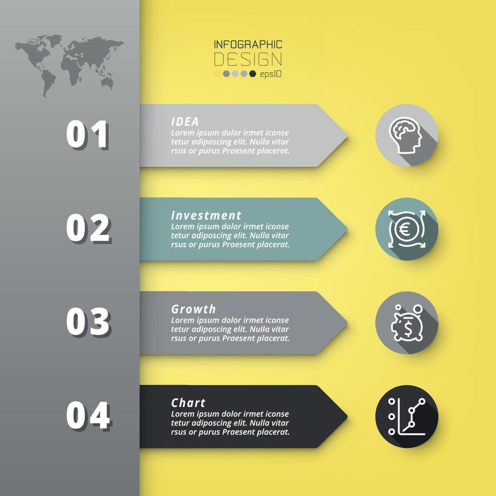 4 pasos para trabajar en letreros de flechas describiendo procesos de trabajo o haciendo medios de comunicación. vector