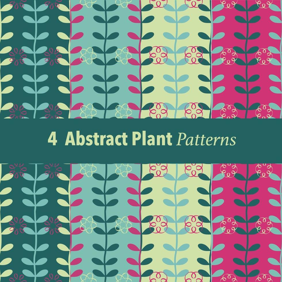 4 abstract plant patterns set vector