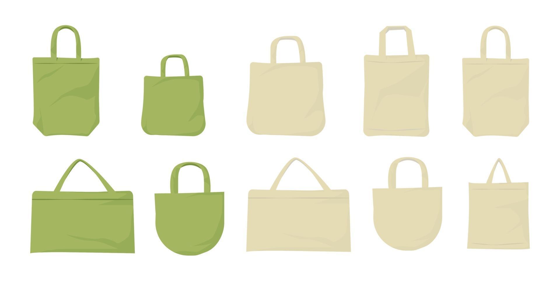 Eco fabric bag. Bag big set. vector