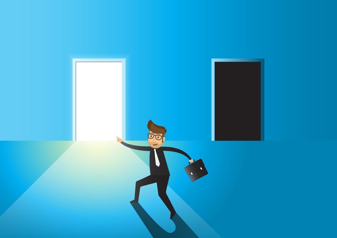 Business concept business man to choose between bright or dark door vector