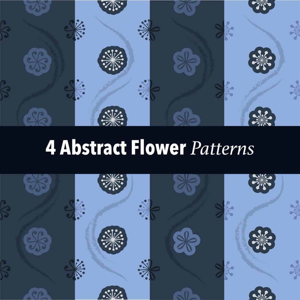 4 abstract flower patterns set vector