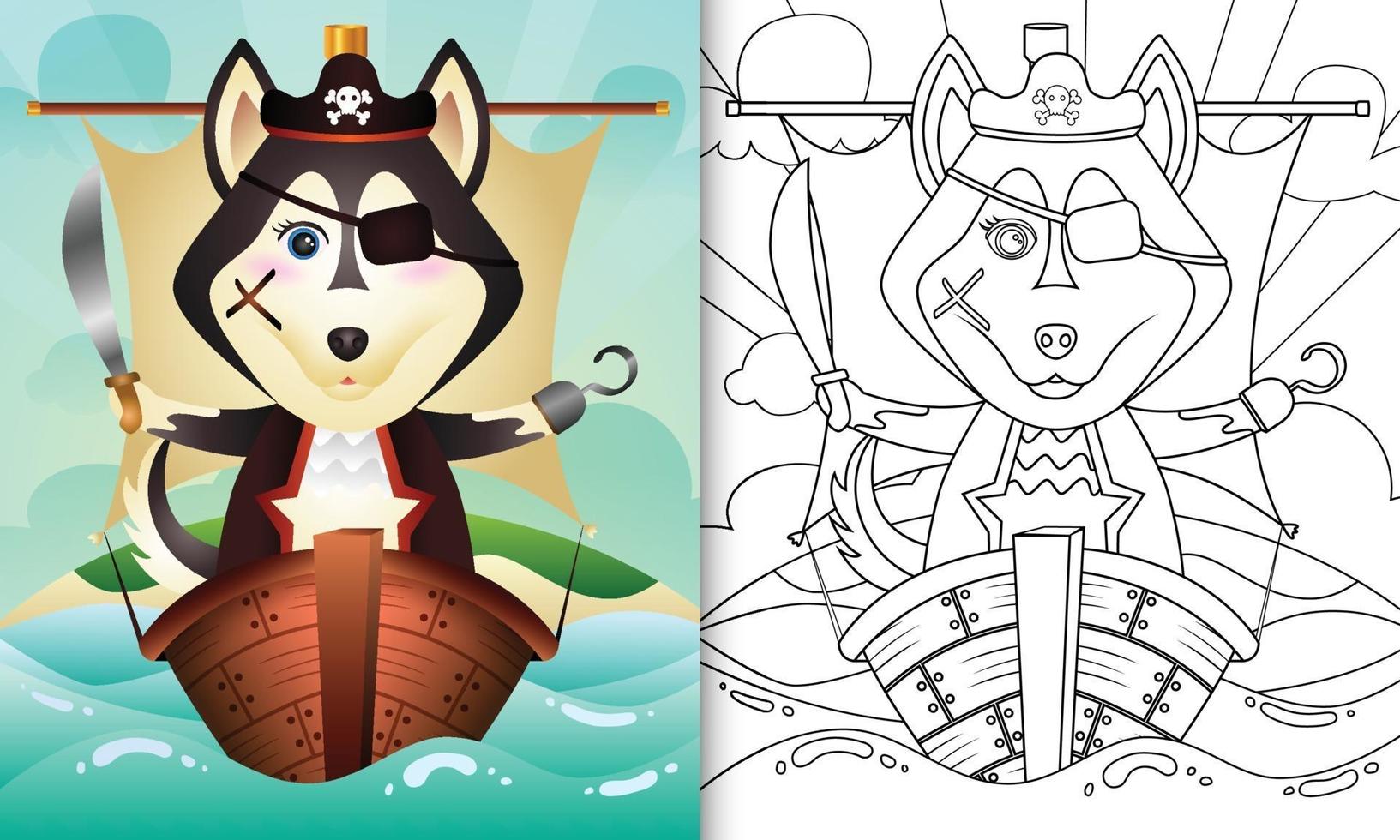 Coloring book for kids with a cute pirate husky dog character ...