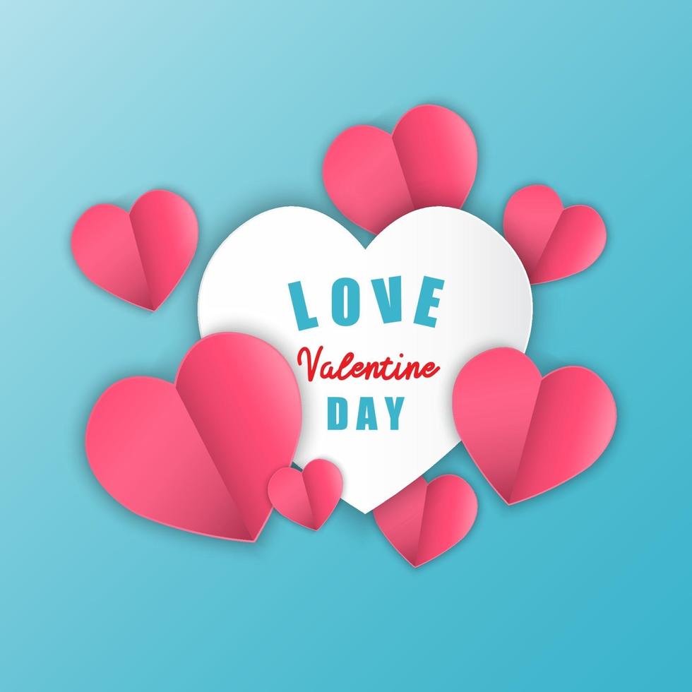 Love for Valentine's day. Paper heart on blue background. Vector illustration.