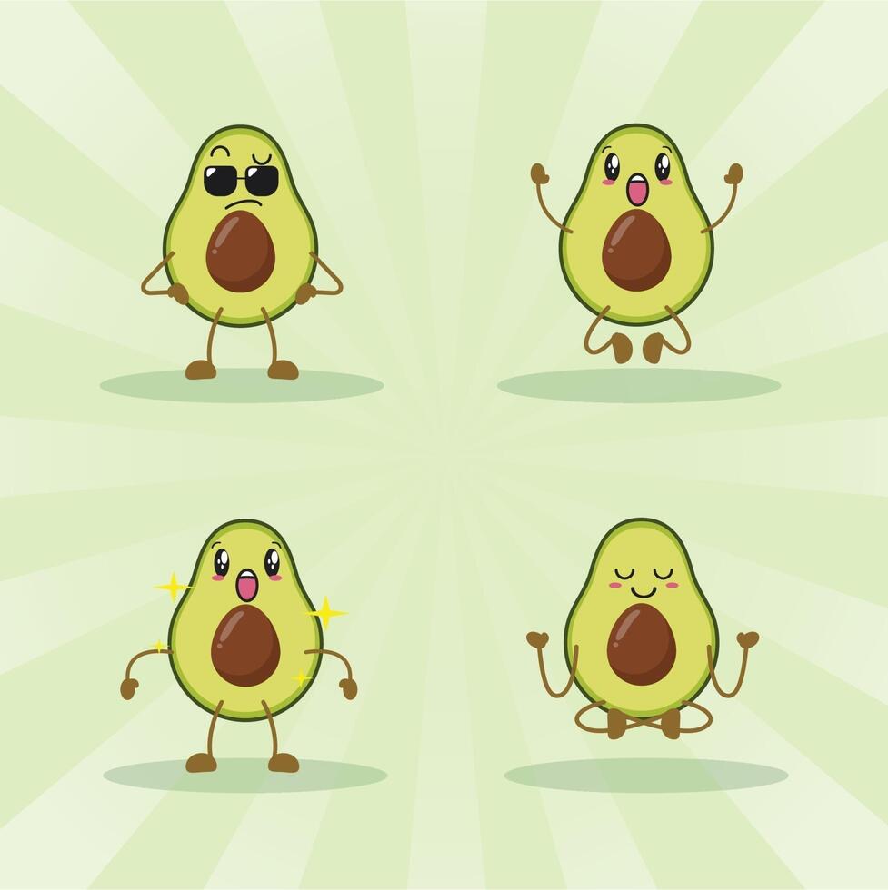 avocado cute expression set collection. avocado mascot character vector