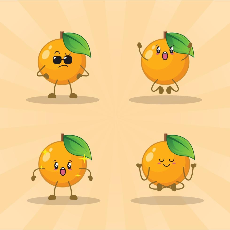 orange cute expression set collection. orange mascot character vector