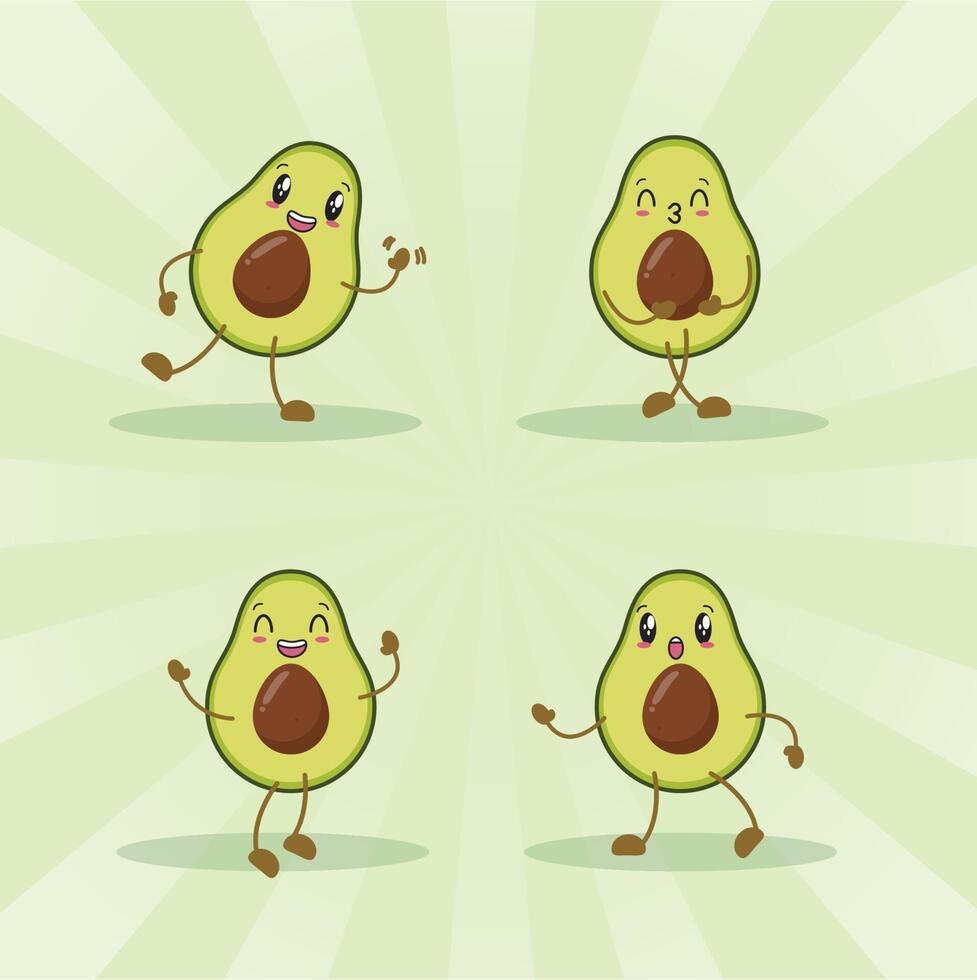 avocado cute expression set collection. avocado mascot character vector