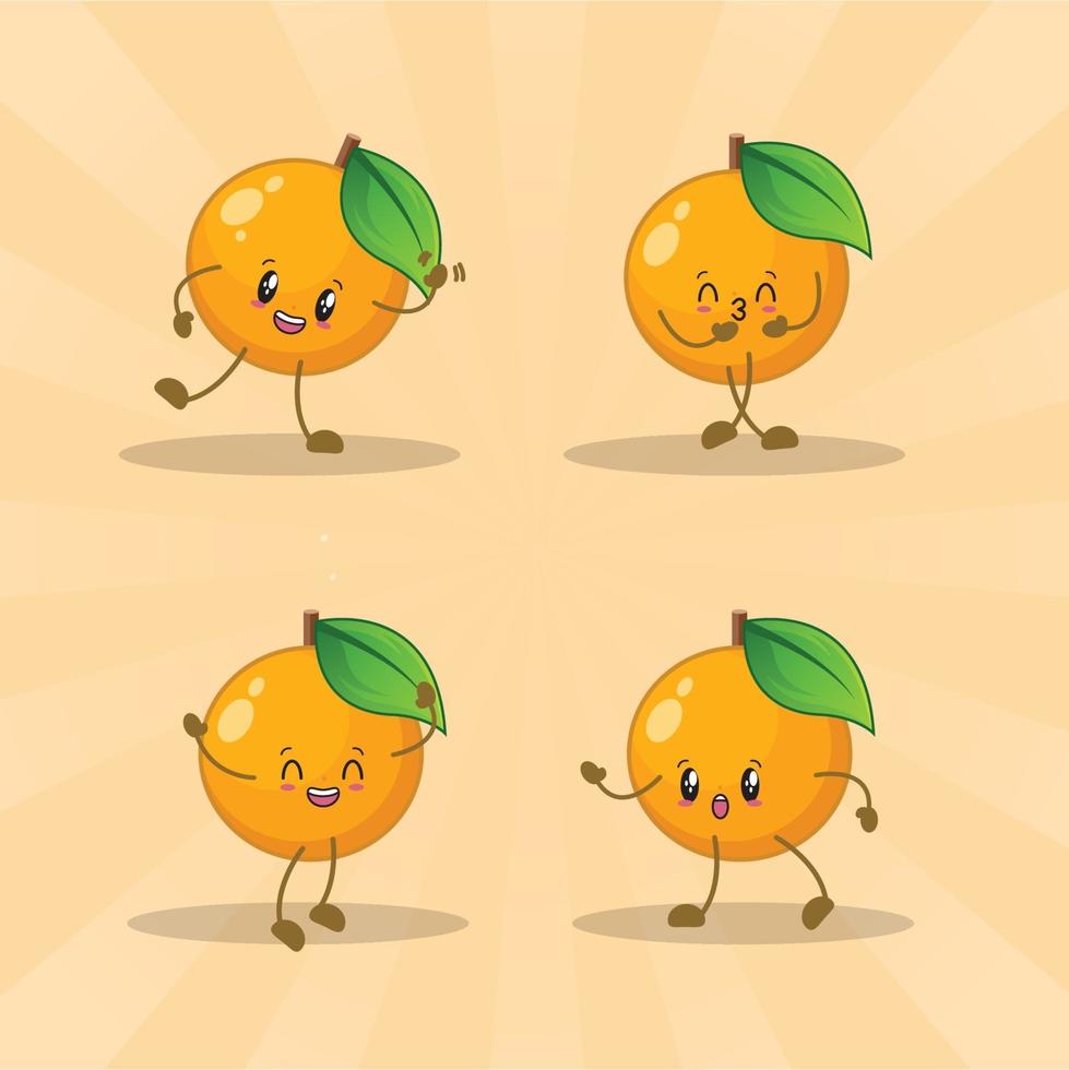 orange cute expression set collection. orange mascot character vector