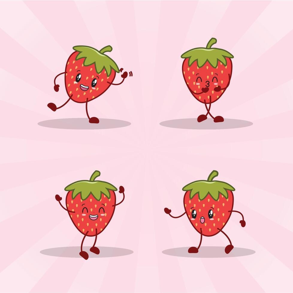 strawberry cute expression set collection. strawberry mascot character vector