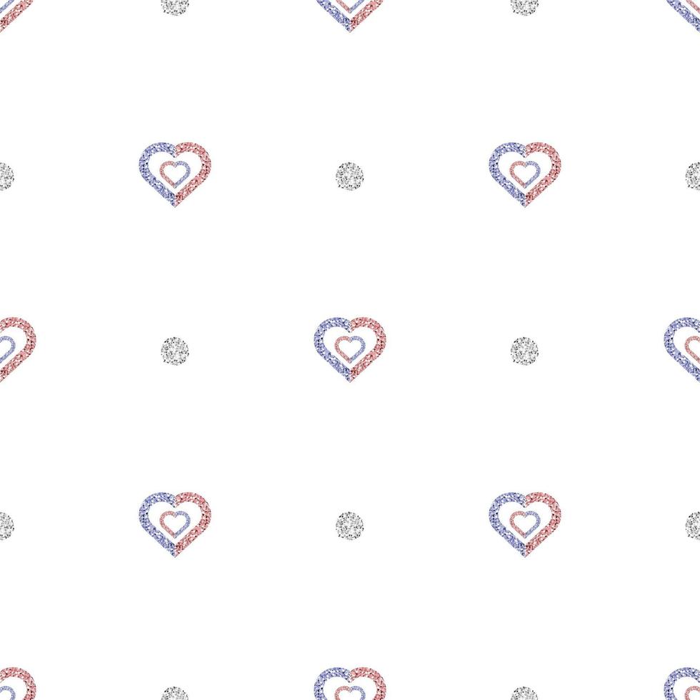 seamless valentine day pattern background with two tone glitter heart and polka dot stamp vector