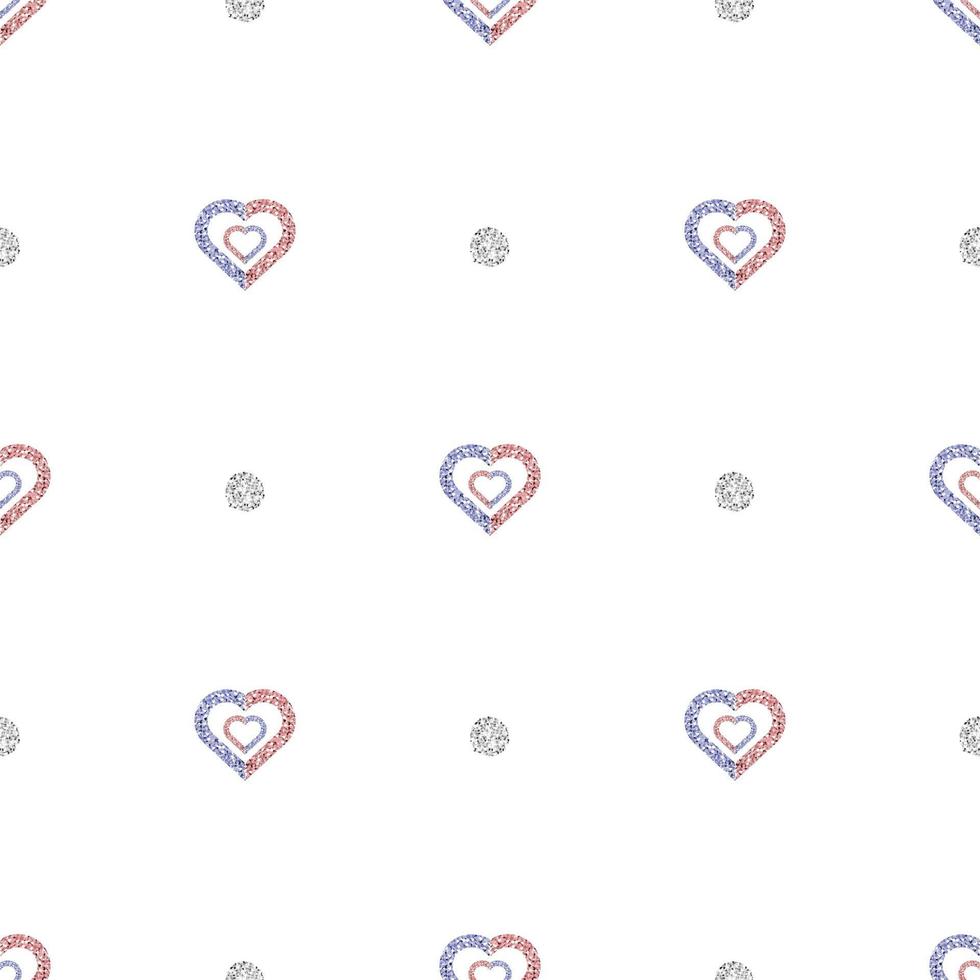 seamless valentine day pattern background with two tone glitter heart and polka dot stamp vector