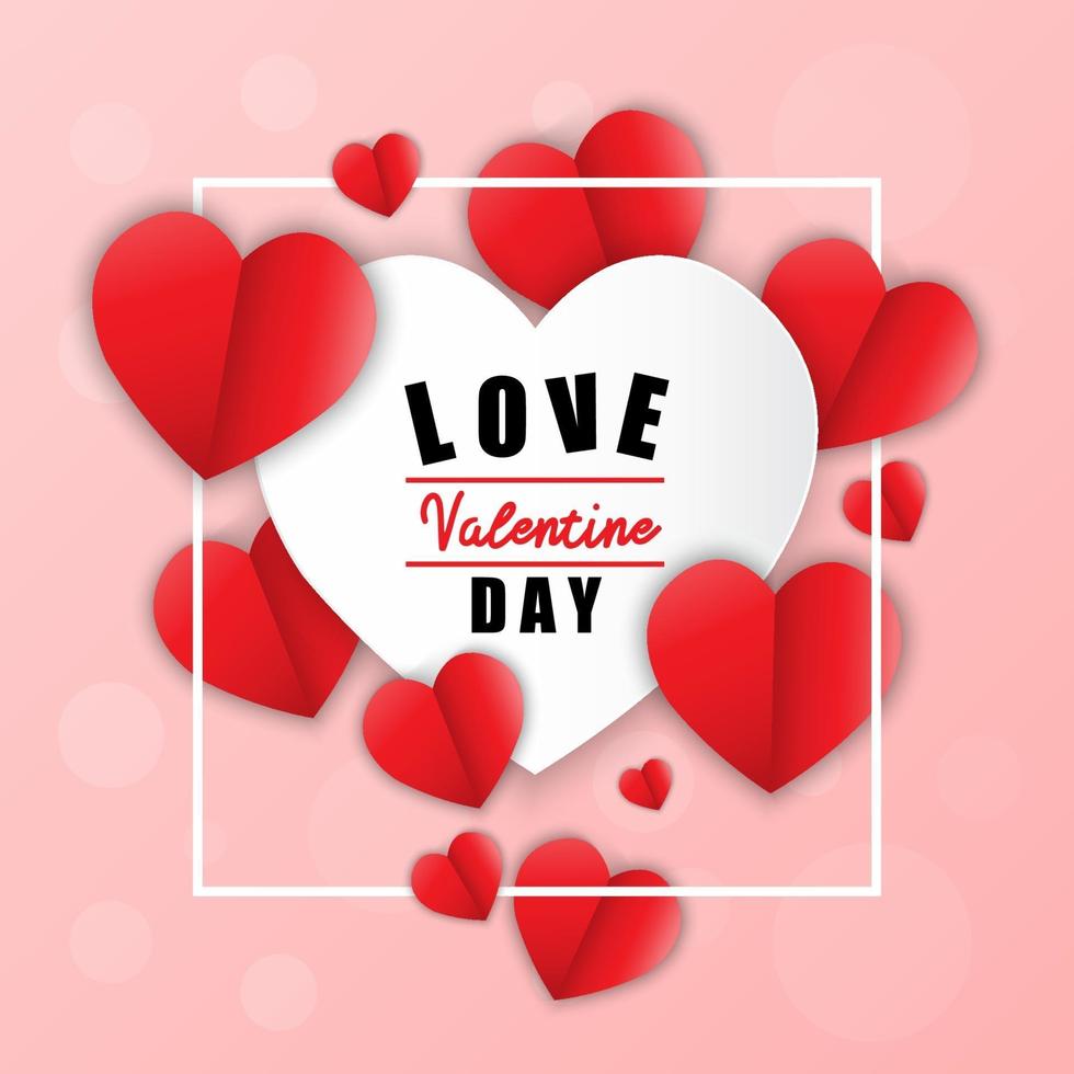 Love for Valentine's day. Happy valentines day and weeding design Paper heart. Pink Background With Ornaments, Hearts. vector