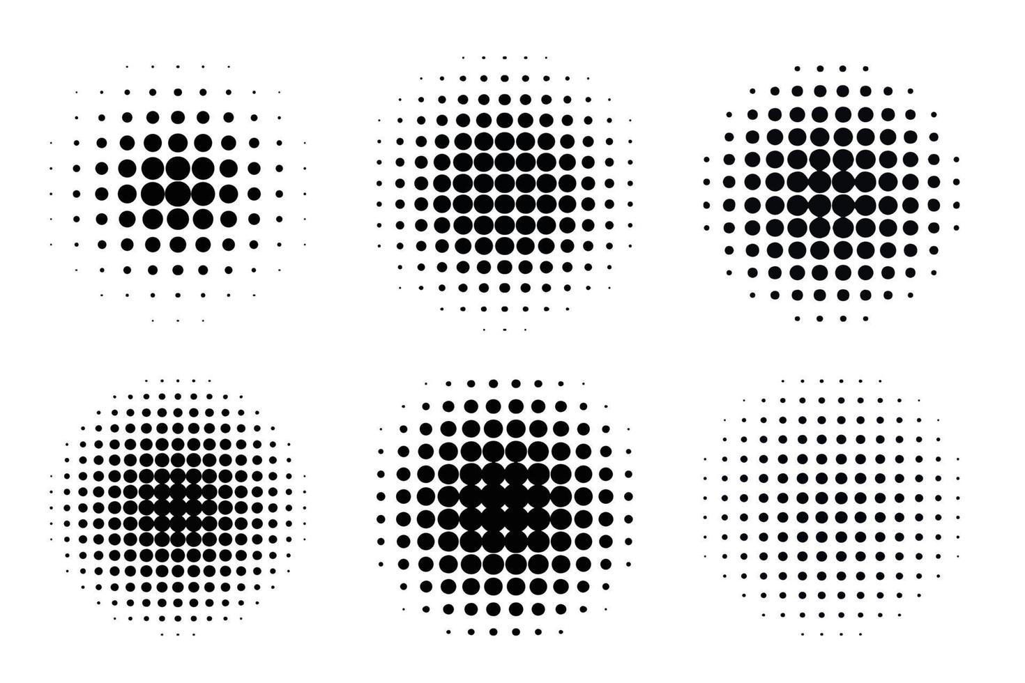 Pop art comic style gradient circle halftone set. Vector isolated on white background