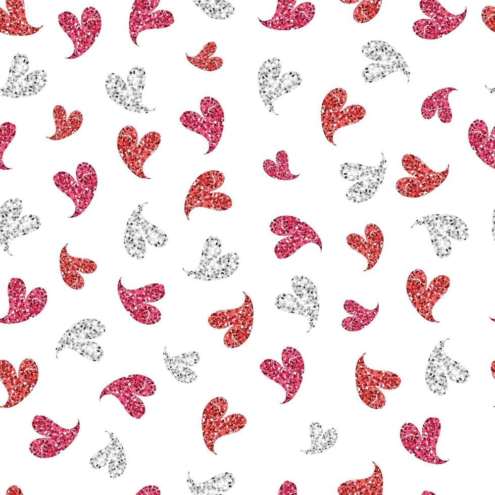 seamless valentine day pattern background with cute glitter heart stamp vector