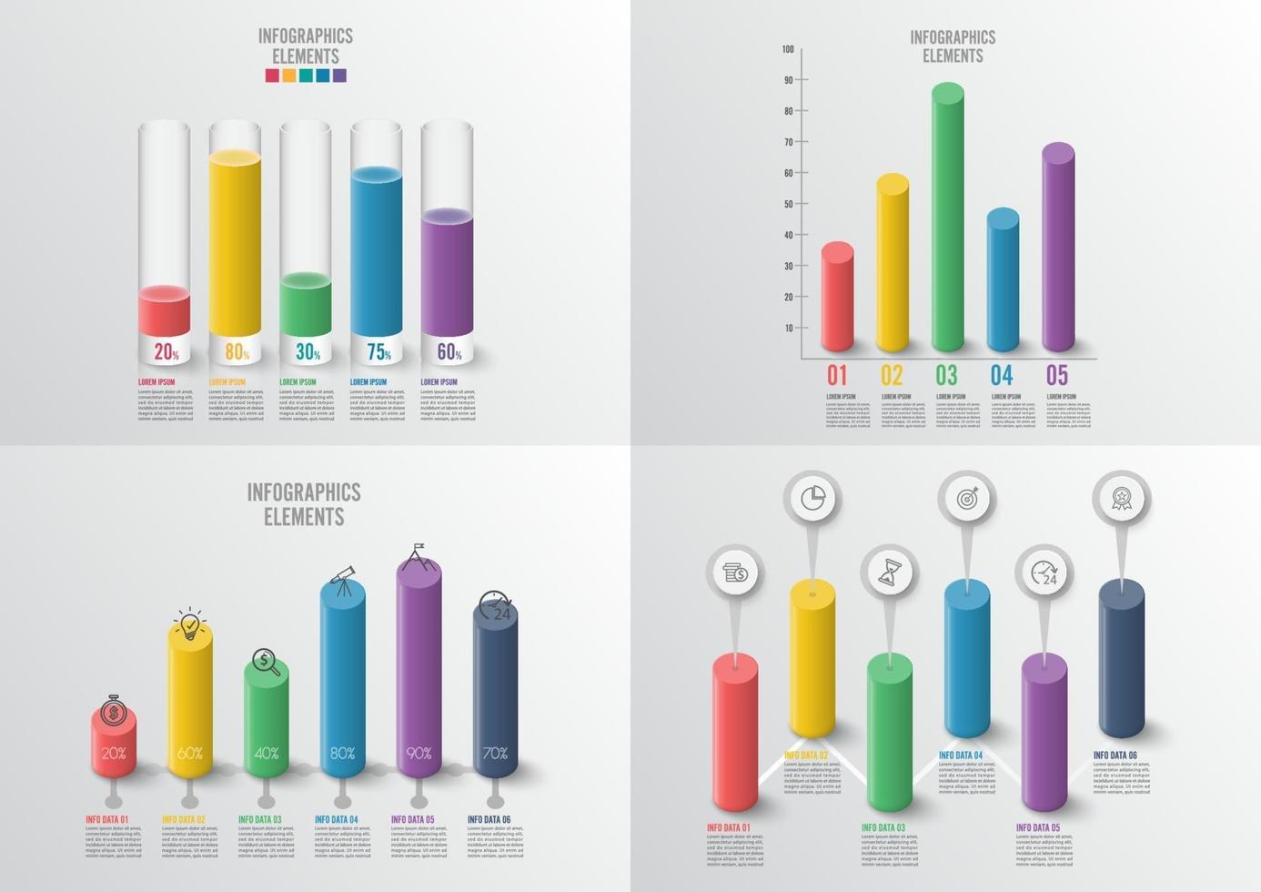 Graphs and charts set. Statistic and data, iInfographic business concept. For content, diagram, flowchart, steps, parts, timeline infographics, workflow, chart. vector