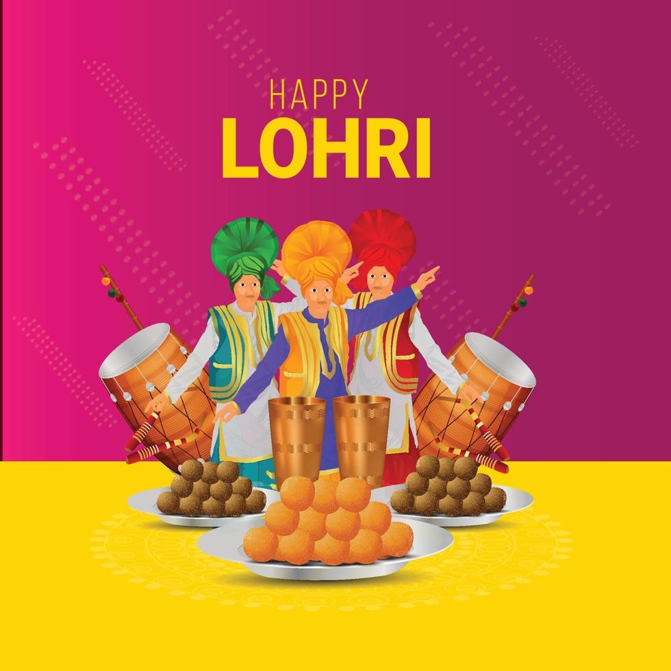 Greeting card for happy lohri celebration vector