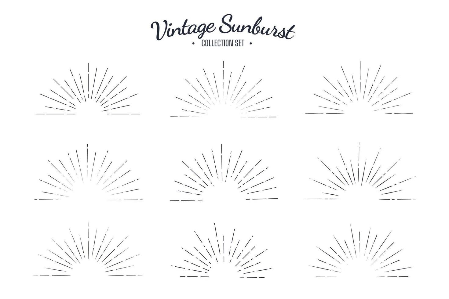 Vintage sunburst vector collection set. Retro solar graphic design stripes