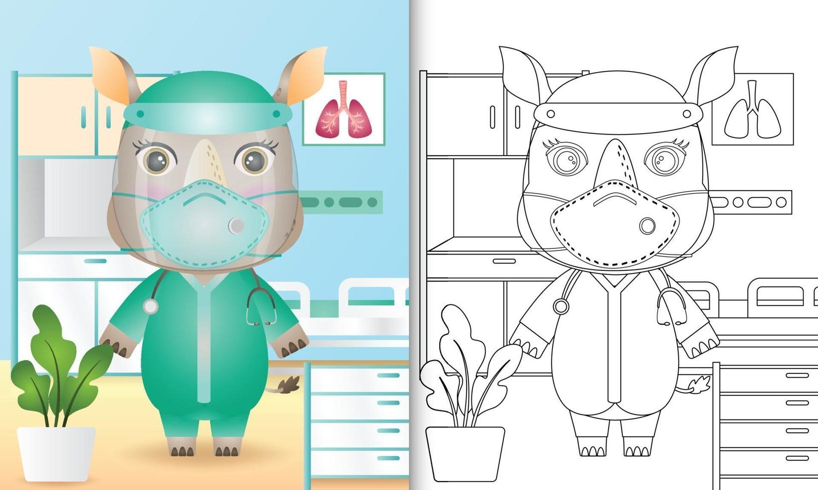 Libro Para Colorear Para Ninos Con Una Linda Ilustracion De Personaje De Rinoceronte 2048439 Vector En Vecteezy