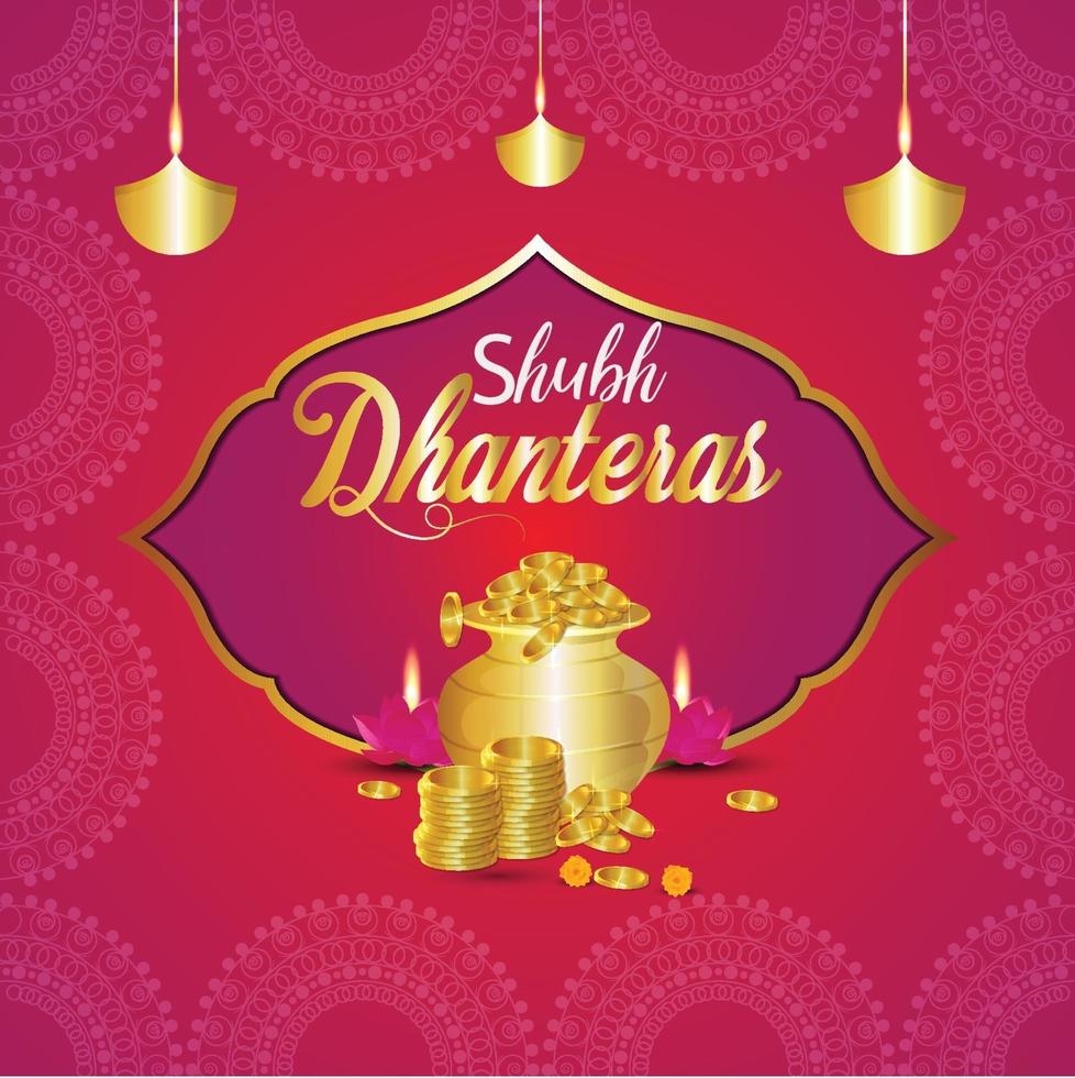 tarjeta de felicitación de celebración de shubh dhanteras vector