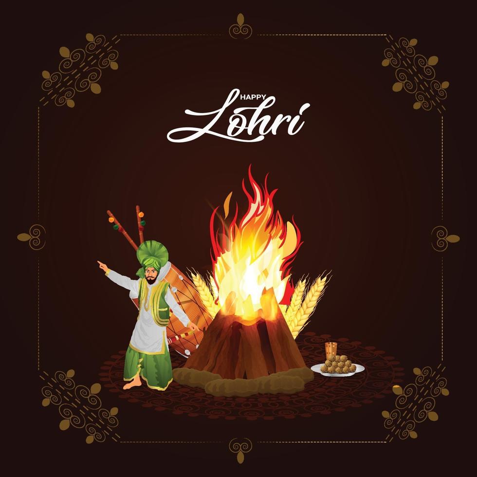 Happy lohri celebration greeting card vector