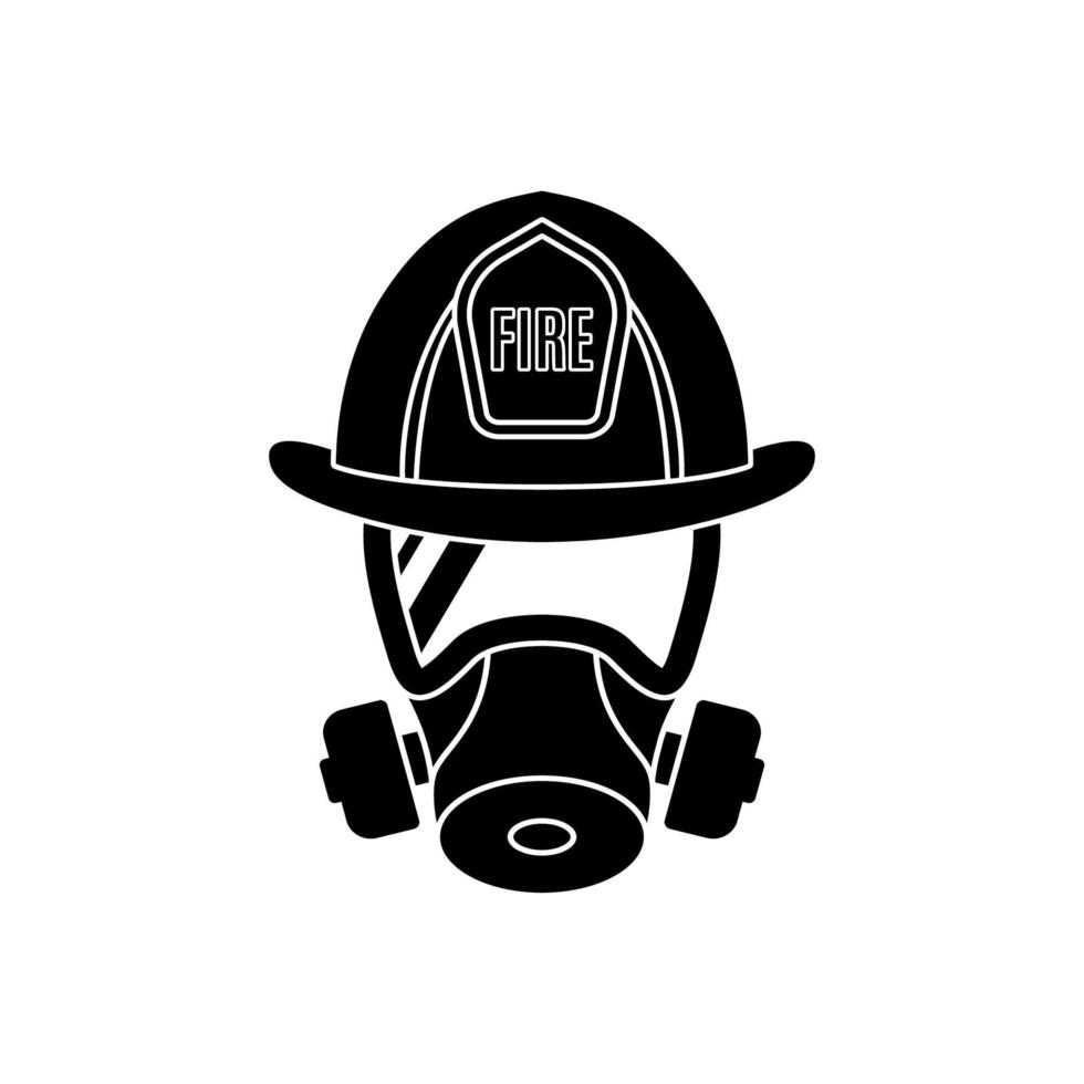 Firefighter wearing protective gas mask and helmet. Men icon isolated on white background. vector