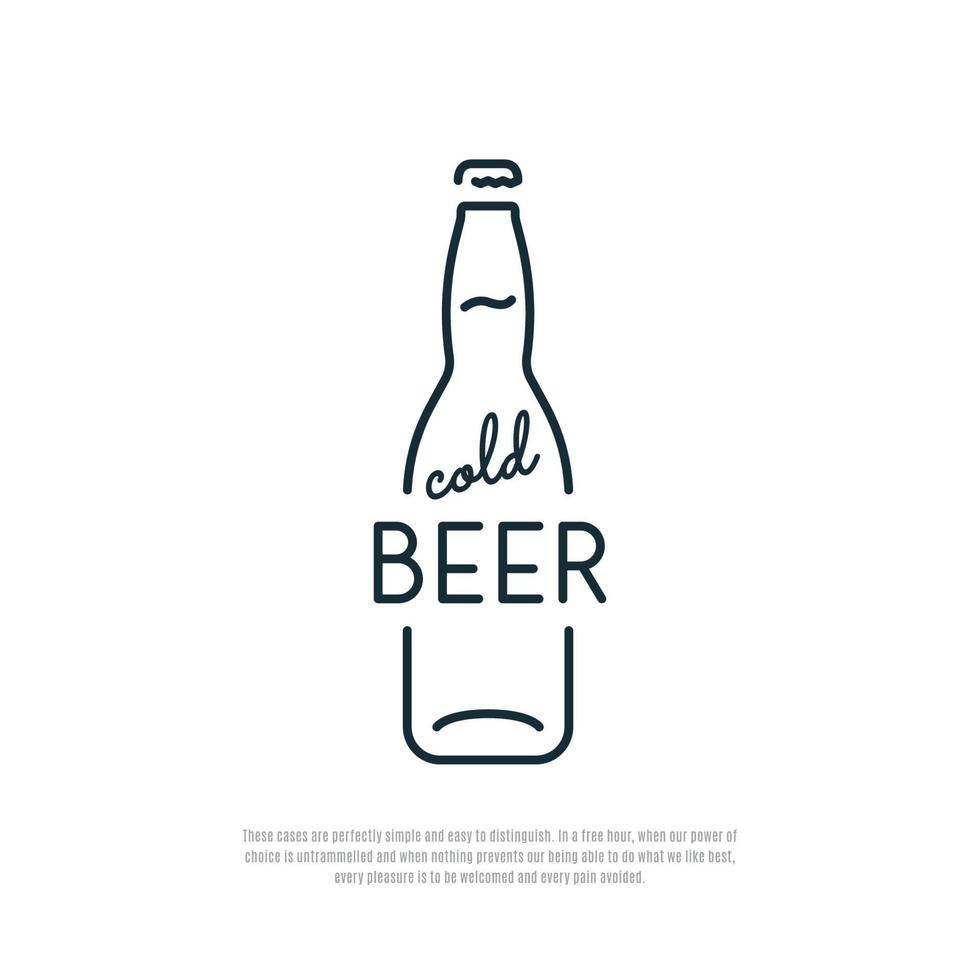Beer Icon. Bottle of cold beer. Line art emblem. vector