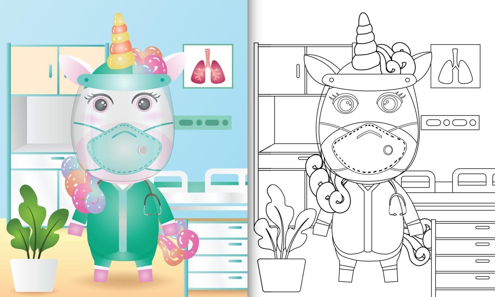 Coloring book for kids with a cute unicorn character illustration vector