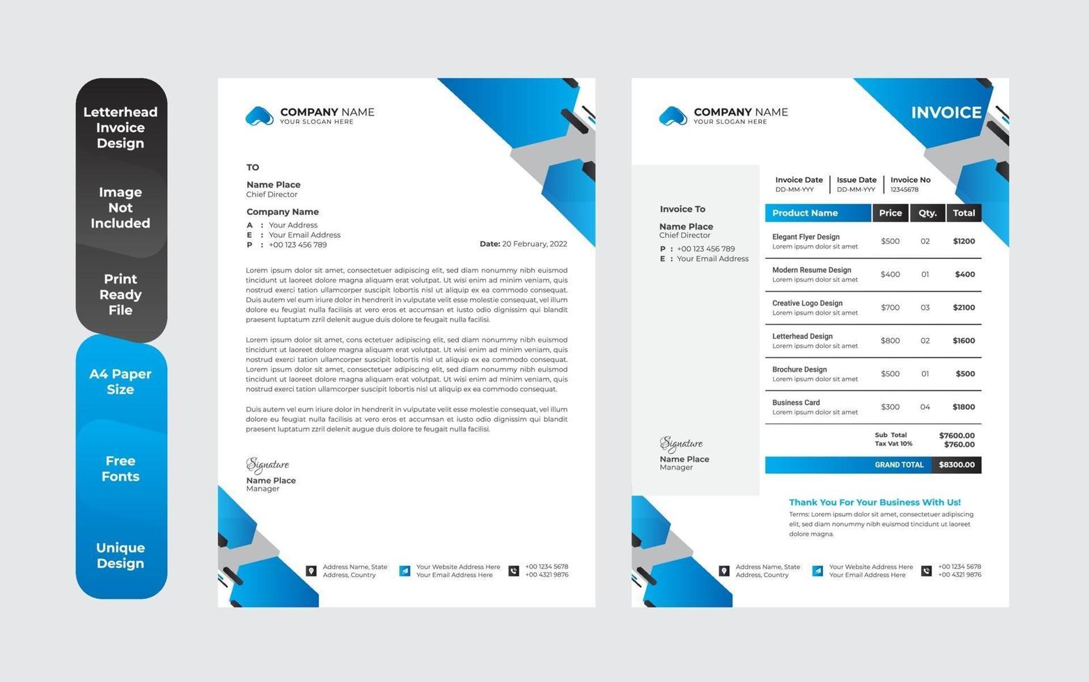 Modern Blue letterhead layout template vector set