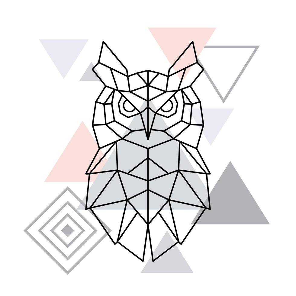 Polygonal Owl on minimalist triangle background. Geometric poster. vector