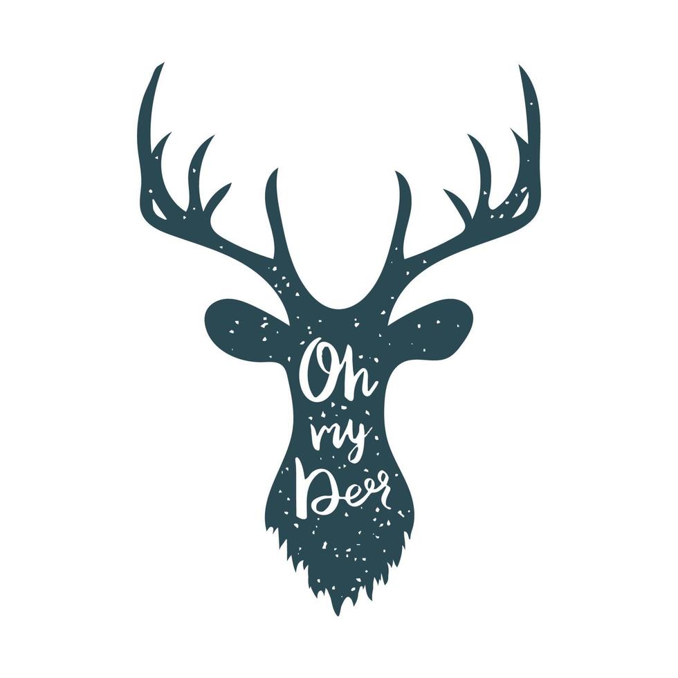 Deer silhouette and lettering Oh my Deer. Hand drawn calligraphy. vector