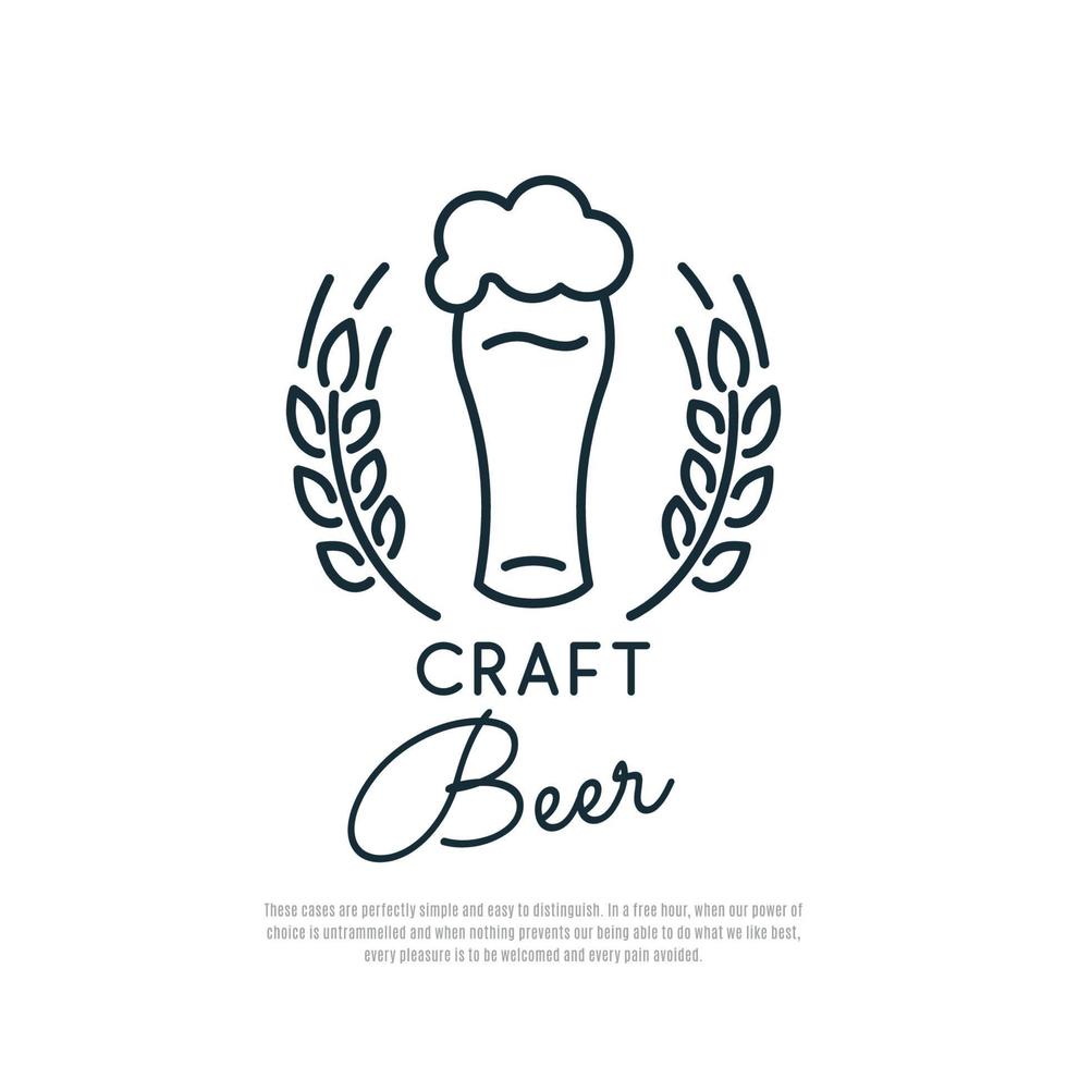Craft Beer Icon. Glass of beer with foam and spikelets of wheat. vector