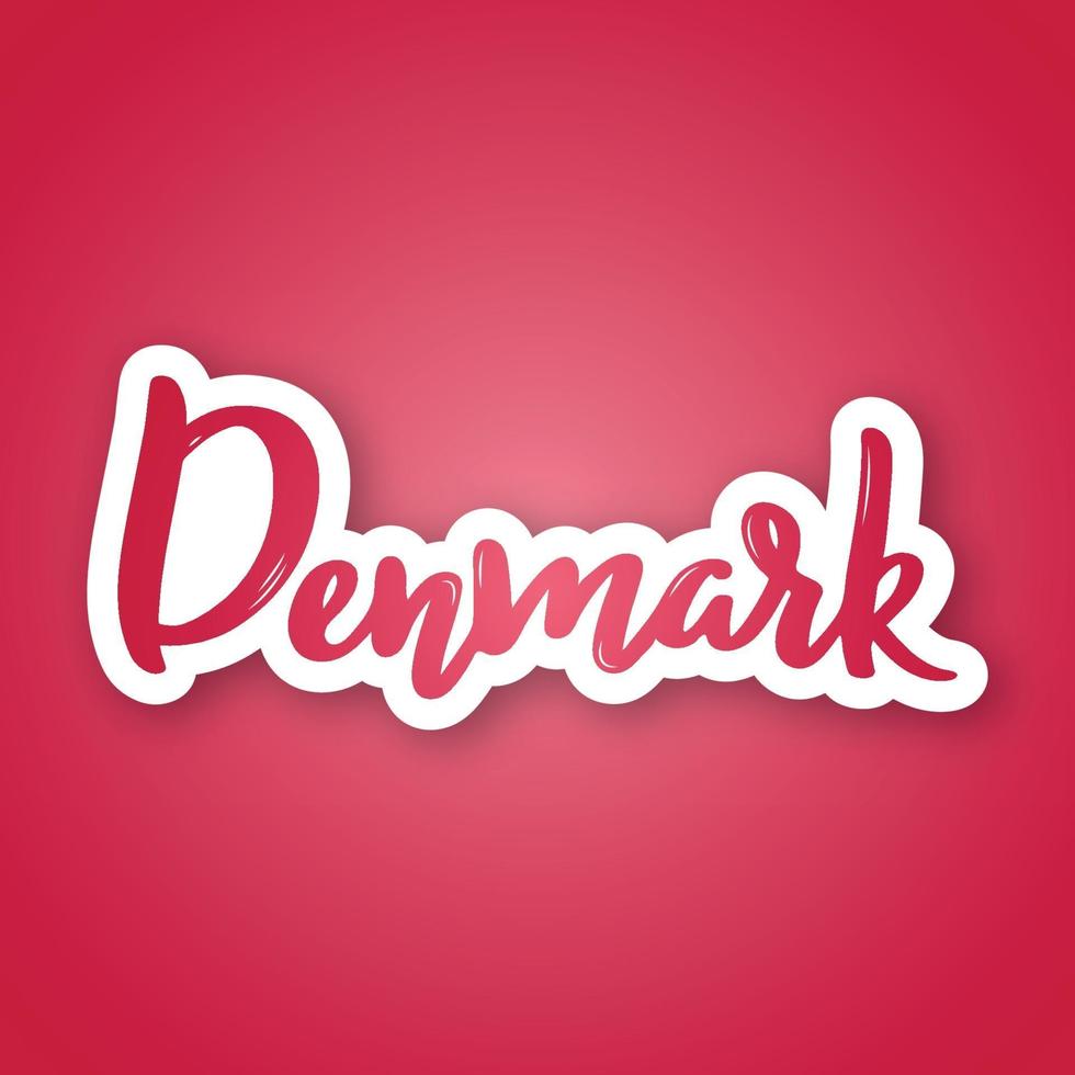 Denmark - handwritten name of European country. Sticker with lettering in paper cut style. vector