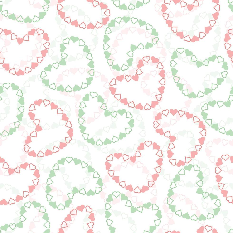 seamless valentine day pattern background with pink and green heart frame vector