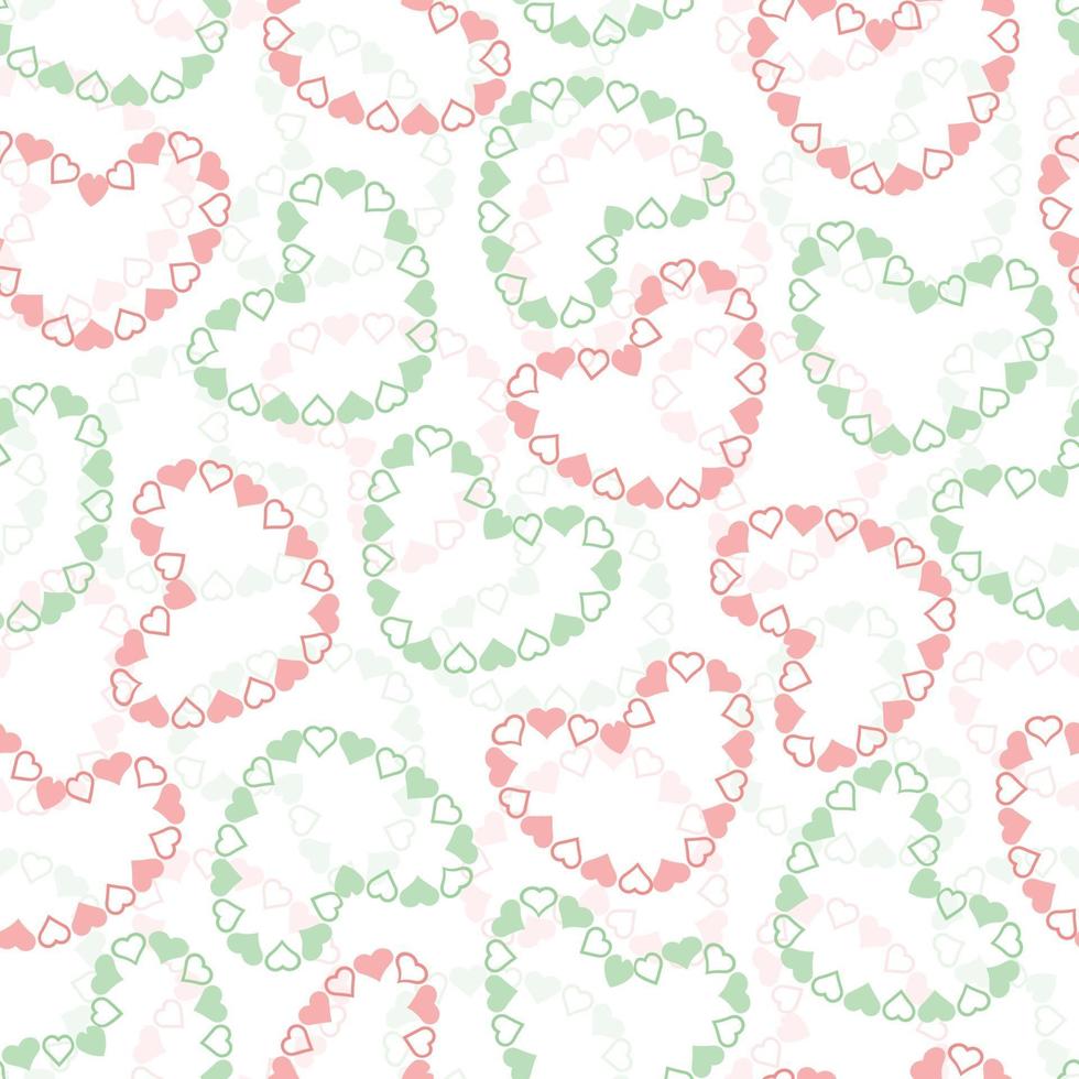 seamless valentine day pattern background with pink and green heart frame vector