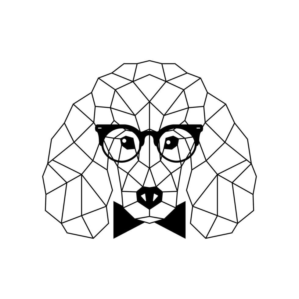 Polygonal Poodle Dog in fashion glasses and bow tie. Geometric dog icon. vector