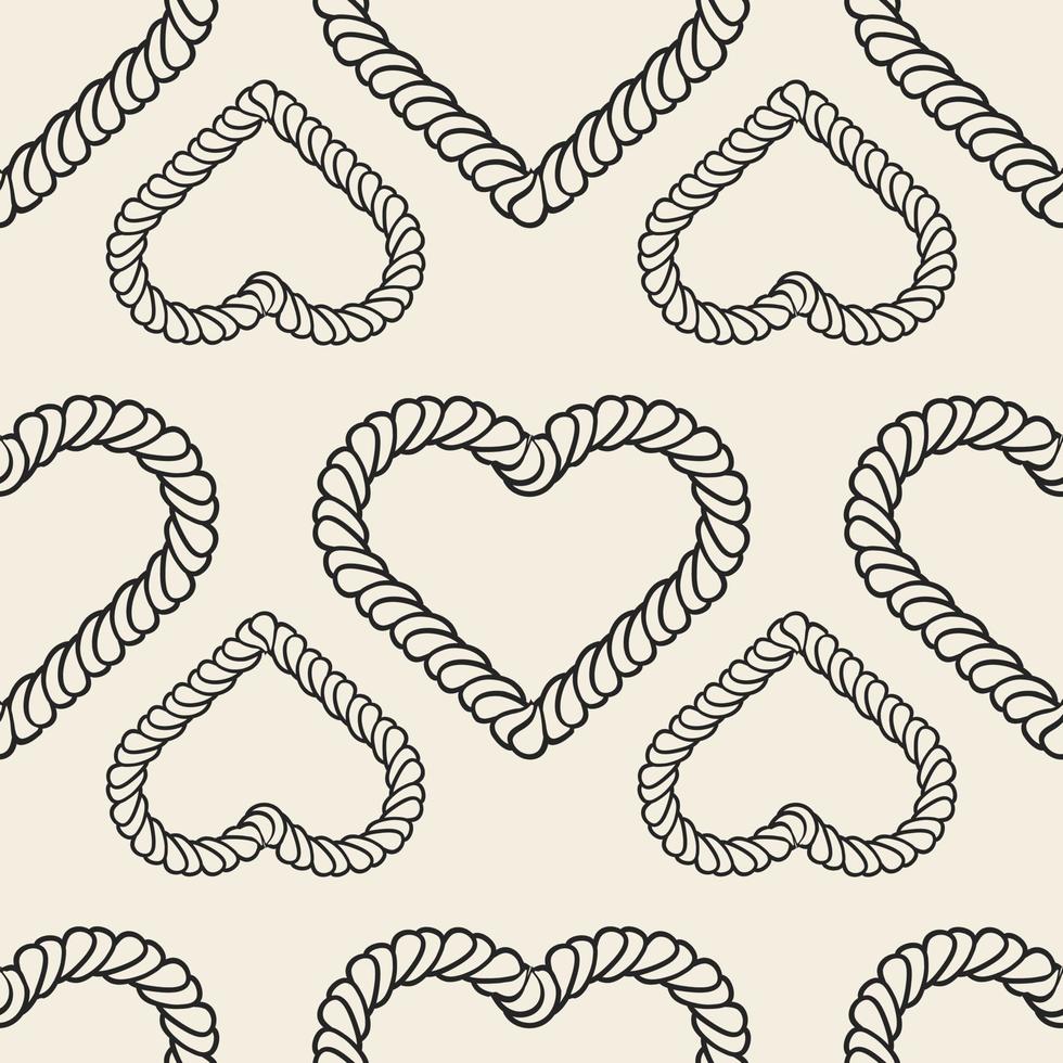 seamless valentine day pattern background with monochrome heart from classic rope vector