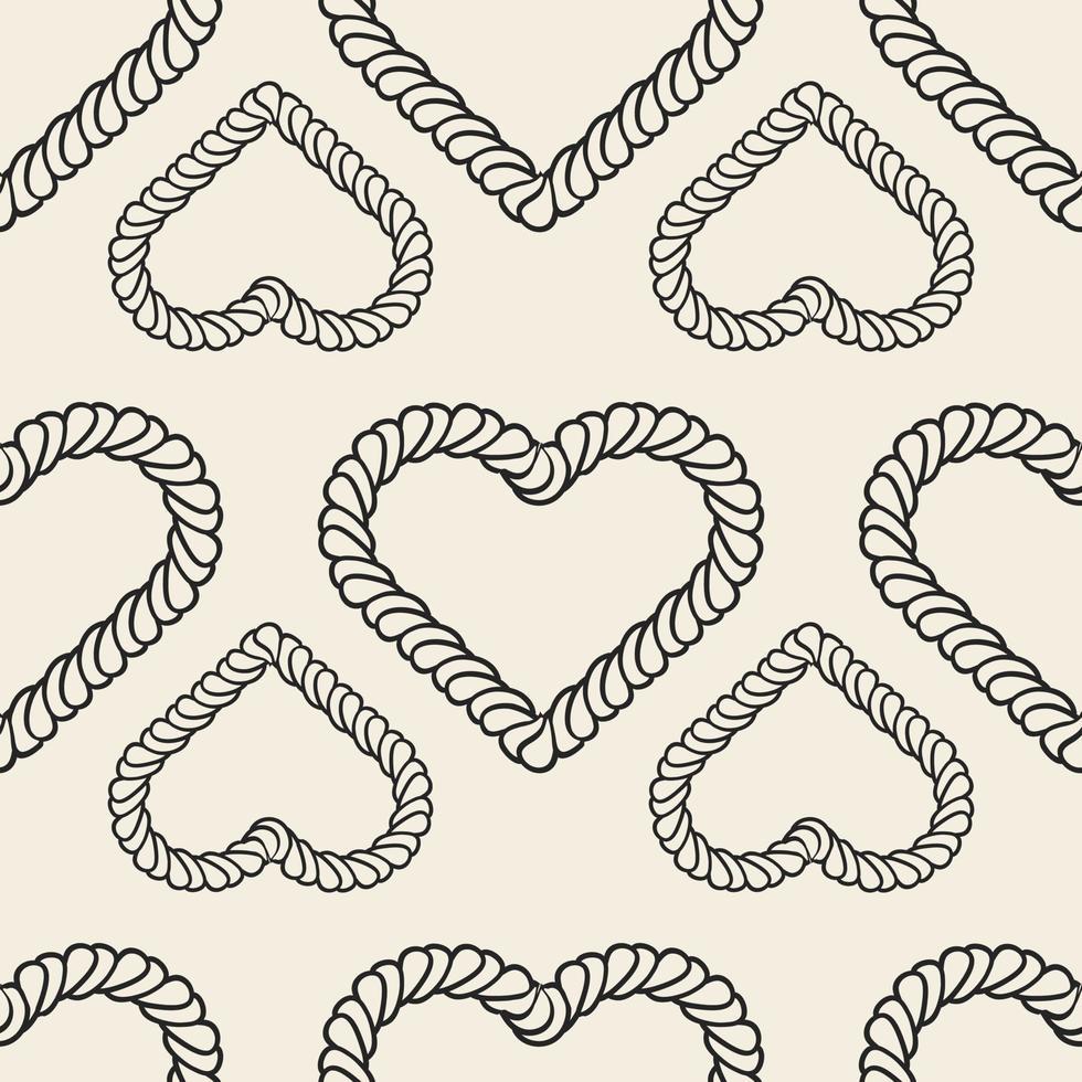 seamless valentine day pattern background with monochrome heart from classic rope vector