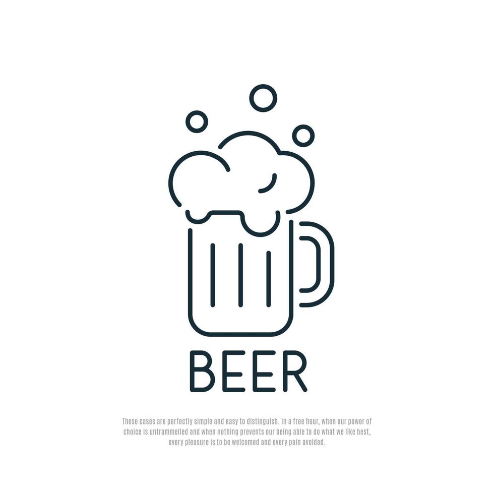 Beer Icon. Mug of beer with foam. Line art style. vector