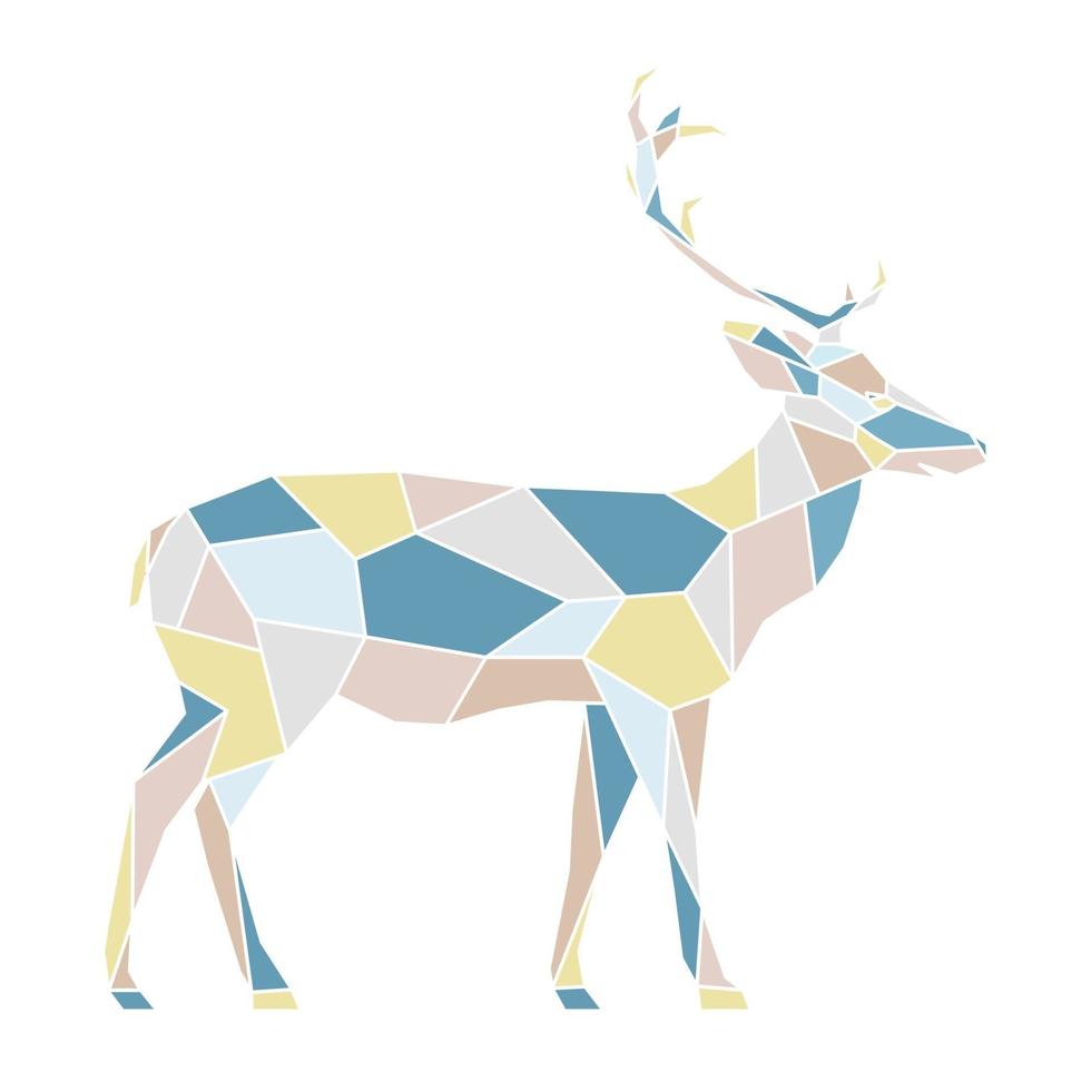 Polygonal geometric outline multicolor illustration of deer. Scandinavian style. vector