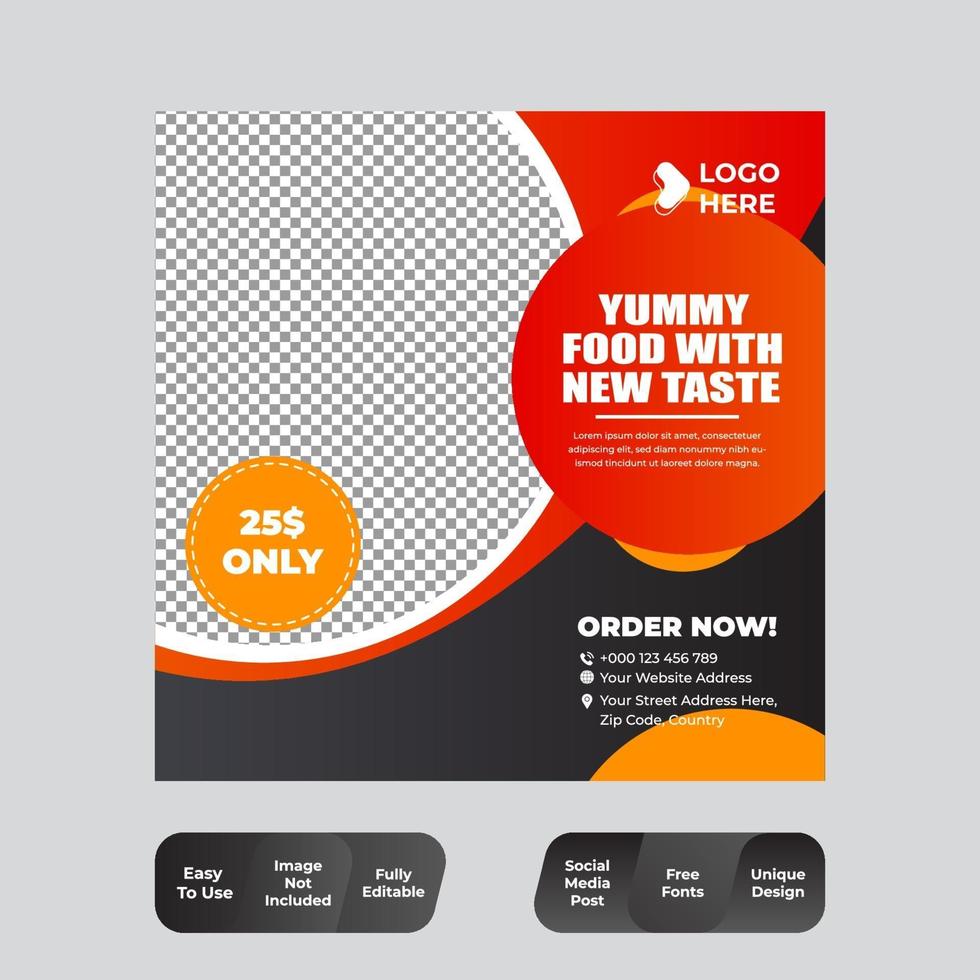 Food and Restaurant Social Media Post Design Template vector