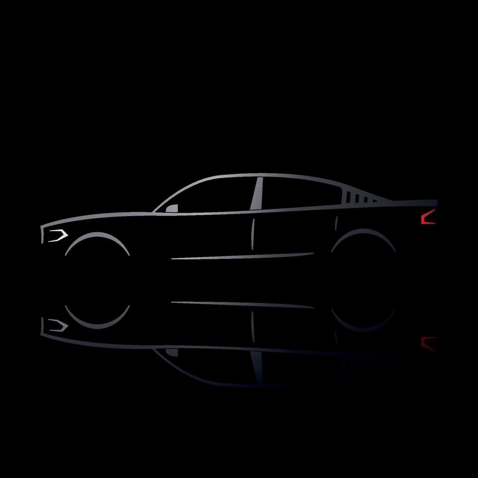 diseño de un coche plateado sobre fondo negro. vector