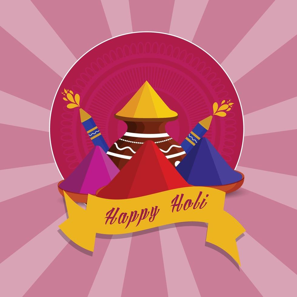 Holi with mud pot and color bowl vector