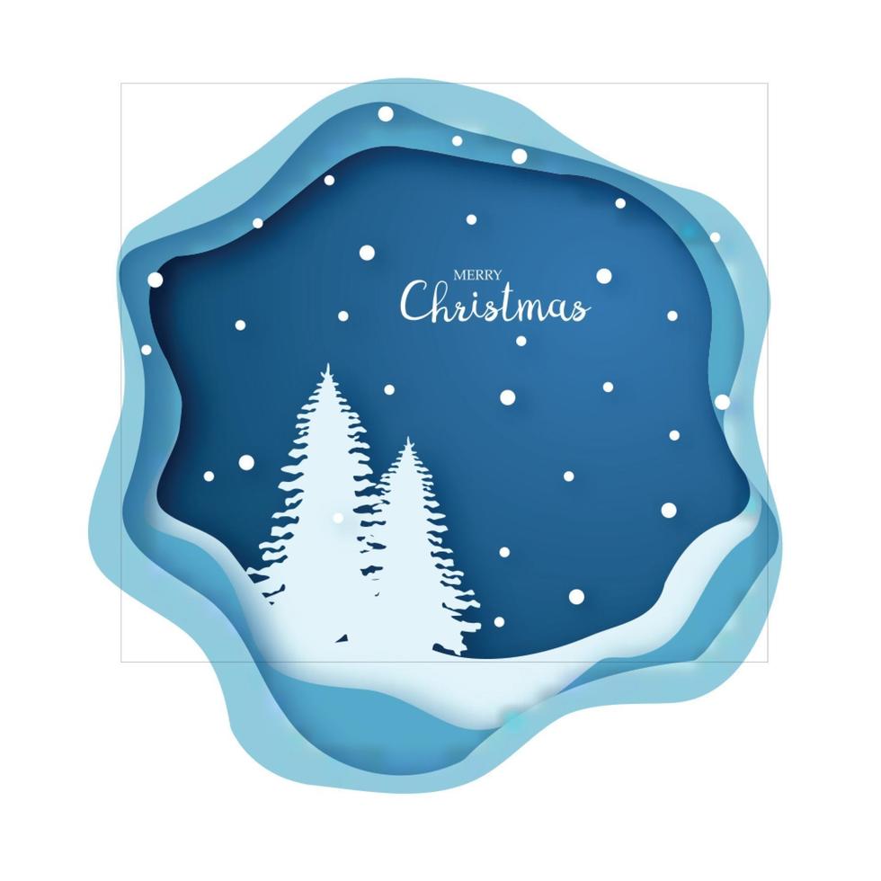 origami bosque nevado árbol de navidad. Feliz navidad y próspero año nuevo. estilo de arte de papel. tarjeta de felicitación. vector